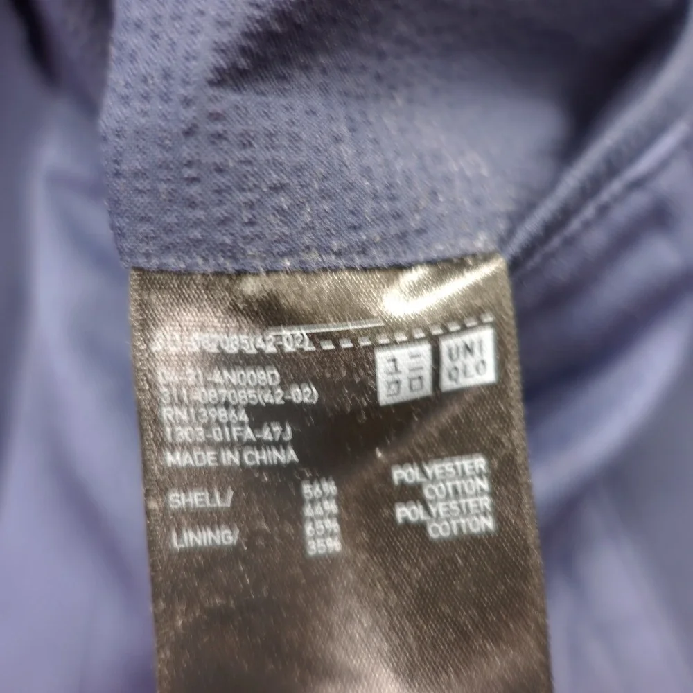 Uniqlo Seersucker Sport Coat Men LARGE 44R SLIM Navy Jacket Summer Unlined Light